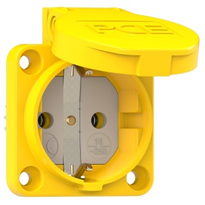 105-0e PCE Розетка встраиваемая 16А/250V/2P+E/IP54 50x50 подкл. сзади жёлтая