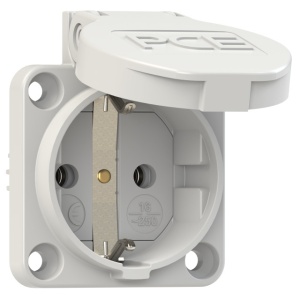 105-0gs PCE Розетка встраиваемая 16A/250V/2P+E/IP54 50x50 подключение сбоку серая