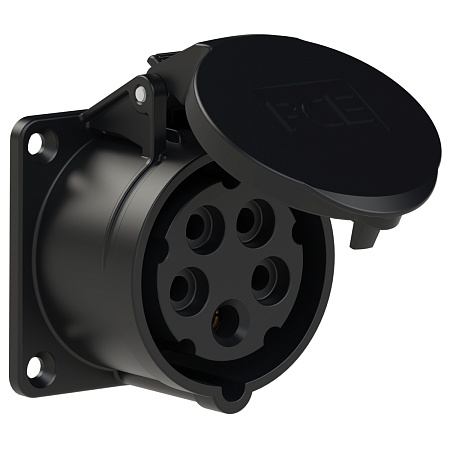 315-6ttx PCE Розетка встраиваемая 16А/400V/3P+N+E/IP44,черная, фланец 70x70, безвинтовое подключение