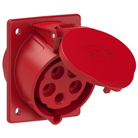425-6 PCE Розетка встраиваемая наклонная 32А/400V/3P+N+E/IP44, фланец 80x97