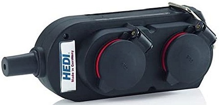 9043 HEDI Колодка подв., 4-Shuko 16А/230V/1P+N+E/IP44 с крышками, черная