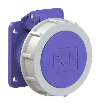 3732f9v PCE Розетка встраиваемая 32А/24V/2P+E/IP67, никелированные контакты, фланец 54x60