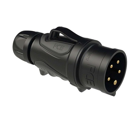 0253-6ttx PCE Вилка кабельная 32А/400V/3P+N+E/IP44 GRIP, черная, безвинтовое подключение